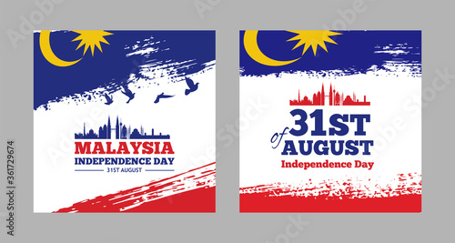 Happy Malaysia Independence Day Banner in Grunge Style. Vector