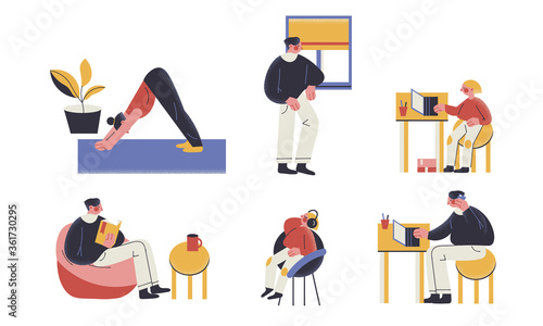 People staying at home, working from home and enjoying hobby during pandemic