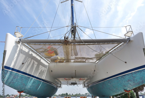 A large catamaran yacht with a double hull
