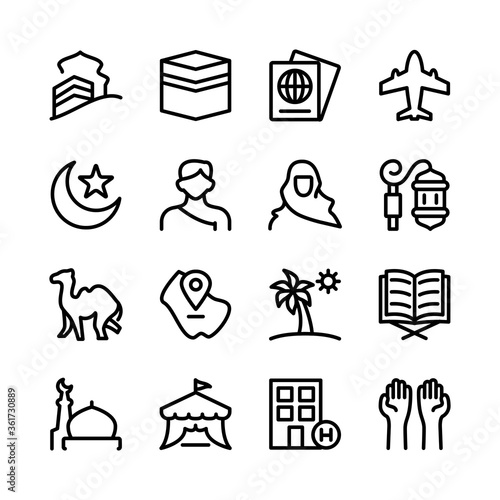 hajj season icon set collection line art design editable stroke