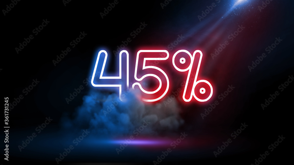 45% Offer | Design for sale campaign, Neon Light Text on Studio Background 45% Offer | Design for sale campaign, Neon Light Text on Studio Background