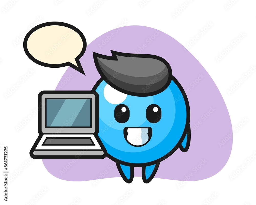 Naklejka premium Gum ball cartoon with a laptop