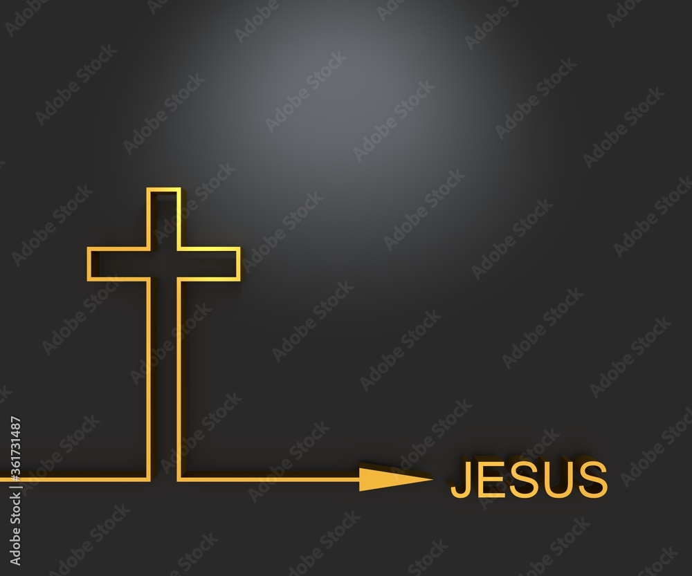 Christianity concept illustration. Cross and Jesus word. 3D rendering