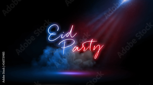 Eid Party | Design for sale campaign, Neon Light Text on Studio Background