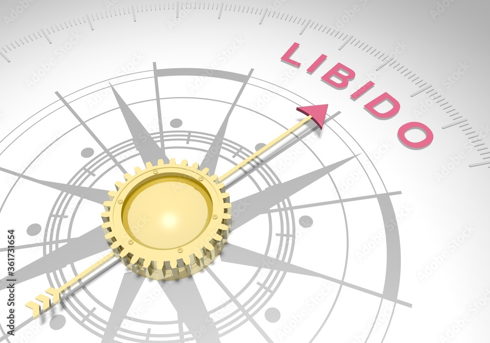 Abstract compass points to the libido word. 3D rendering Abstract compass points to the libido word. 3D rendering