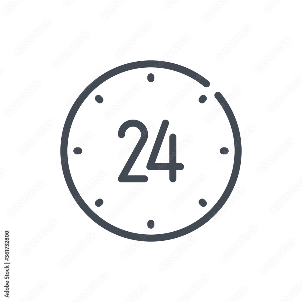 Time with 24 line icon. Clock vector outline sign. Time with 24 line icon. Clock vector outline sign.