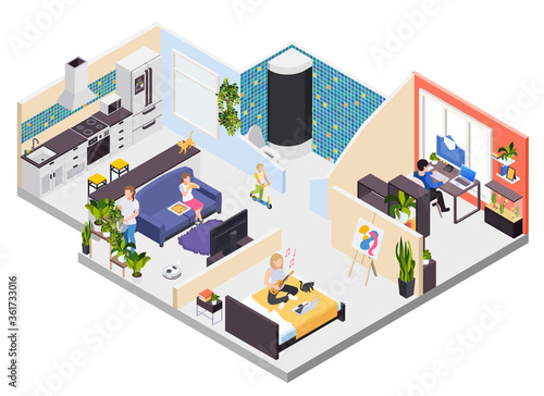 Staying Home Isometric Interior 
