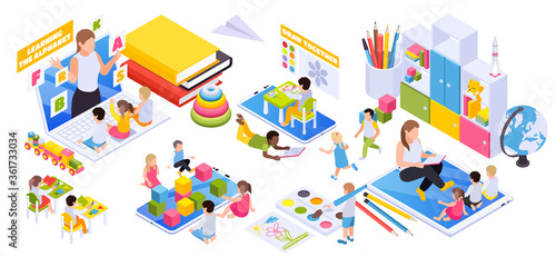 Kindergarten Online Isometric Composition 