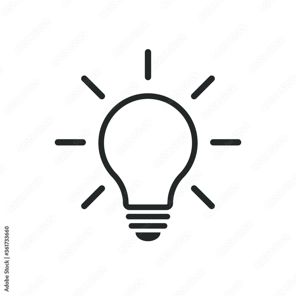 Light bulb icon. Incandescent lamp symbol. Idea and innovation sign. Creative energy or inspiration logo. Black silhouette. Isolated on white background. Vector illustration image. Light bulb icon. Incandescent lamp symbol. Idea and innovation sign. Creative energy or inspiration logo. Black silhouette. Isolated on white background. Vector illustration image.