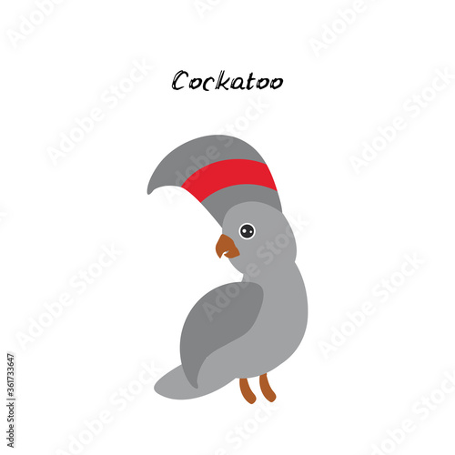 cute Kawaii Australian cockatoo, isolated on white background. Can be used for cards for preschool children games, learning words. Vector