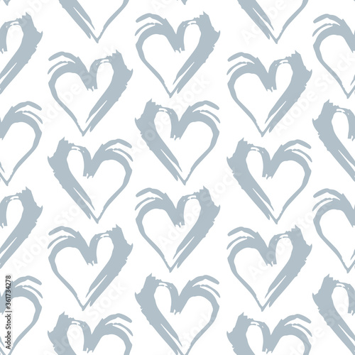 Seamless pattern gray white heart brush strokes lines design, abstract simple scandinavian style background grunge texture. trend of the season. Can be used for Gift wrap fabrics, wallpapers. Vector