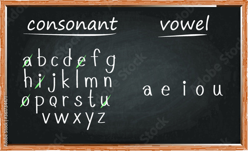 Consonant and Vowel letters on blackboard photo