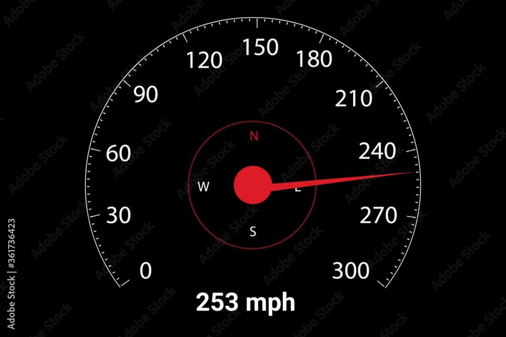 High speed speedometer for modern cars, showing till 300 miles per hour High speed speedometer for modern cars, showing till 300 miles per hour