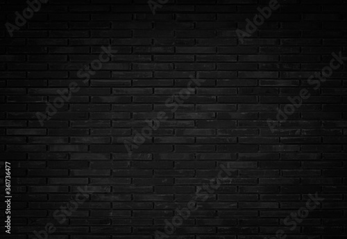 Abstract dark brick wall texture background pattern, Empty brick wall surface texture. Brickwork painted black color interior old blank concrete grid uneven, Home office design backdrop decoration.
