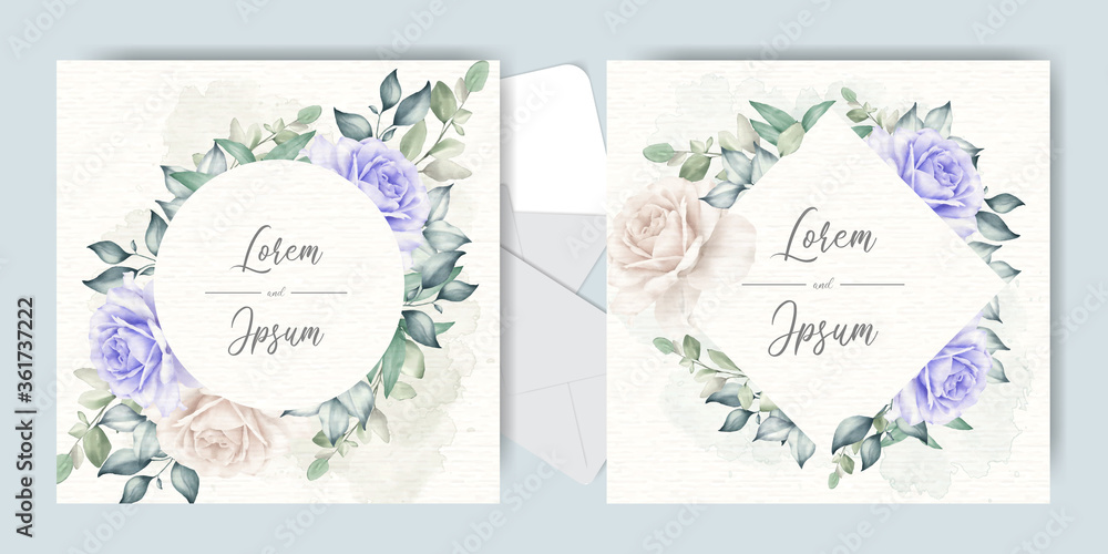 Elegant Foliage Wedding Invitation Card Template with Watercolor Creamy Splash
