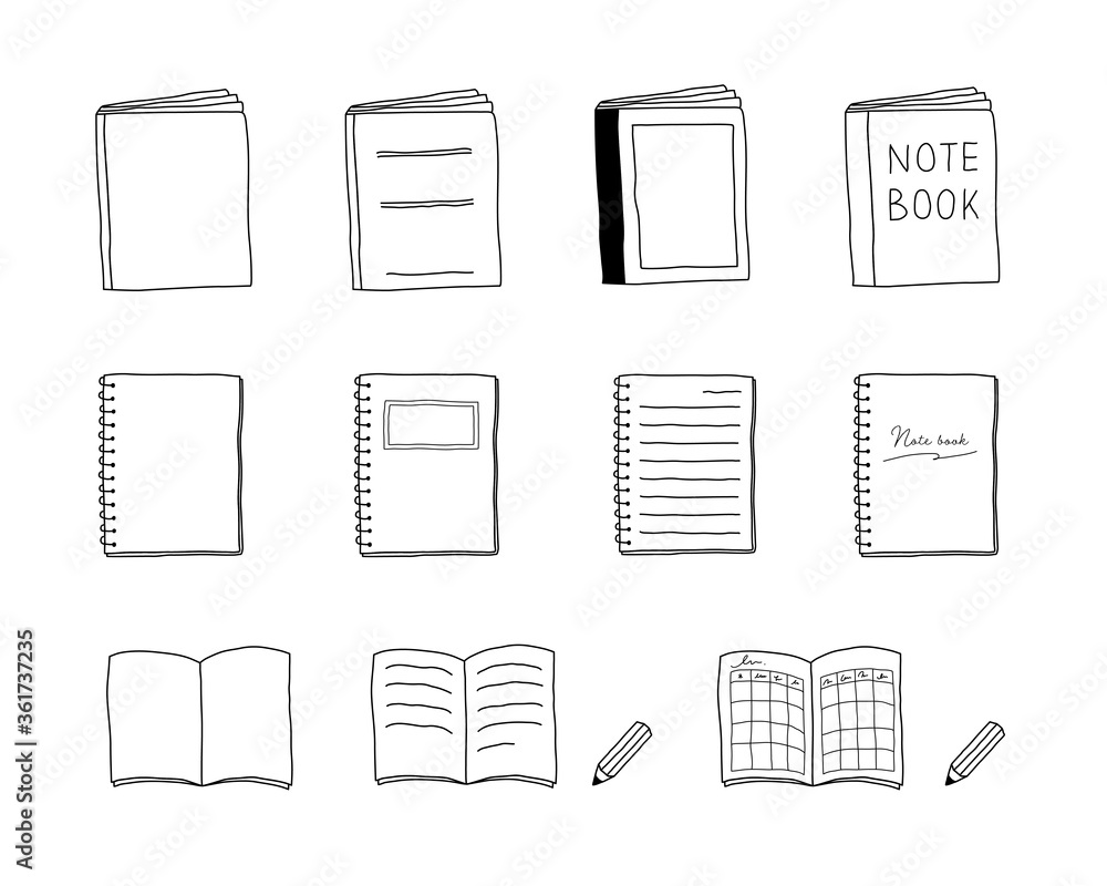 手書きのノートのイラストのセット 鉛筆 勉強 おしゃれ Stock Illustration Adobe Stock