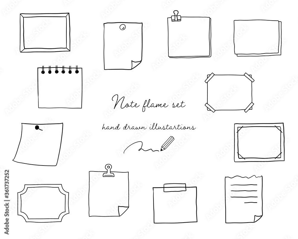手書きのノートやメモのフレームのセット 枠 飾り おしゃれ Stock Illustration Adobe Stock 手書きのノートやメモのフレームのセット 枠 飾り おしゃれ Stock Illustration Adobe Stock