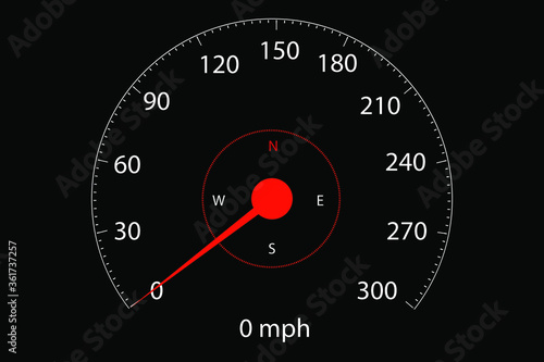 modern fastest cars speedometer showing up to 300 miles per hour speed (animatable) photo