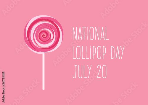National Lollipop Day vector. Pink spiral lollipop icon. Lollipop icon vector. Pink and white spiral lollipop vector. Strawberry round lollipop on a pink background. Lollipop Day Poster, July 20
