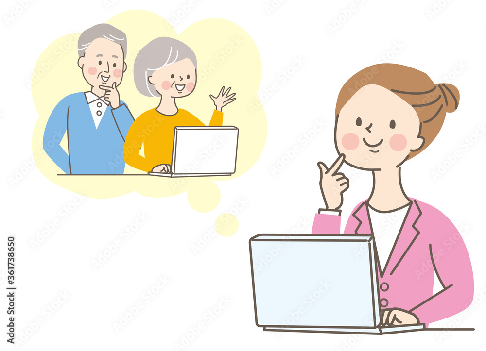 オンライン　パソコン　シニア　家族　親子　