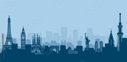 Fototapeta World heritage / famous landmark buildings  landscape vector illustration ( side