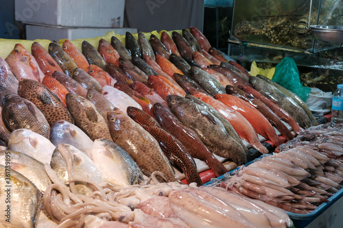 Parrotfish, the fish that can save coral reefs were sole in seaside market in Philippines.