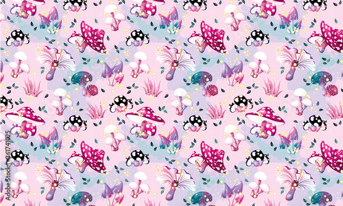 cute delicate pink mushrooms pattern (ID: 361741025)
