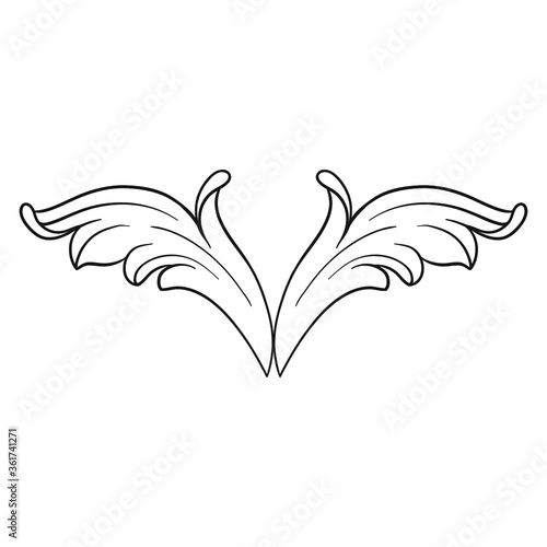 Vintage Ornament Element in baroque style with filigree and floral engrave the best situated for create frame, border, banner. It's hand drawn foliage swirl like victorian or damask design arabesque.