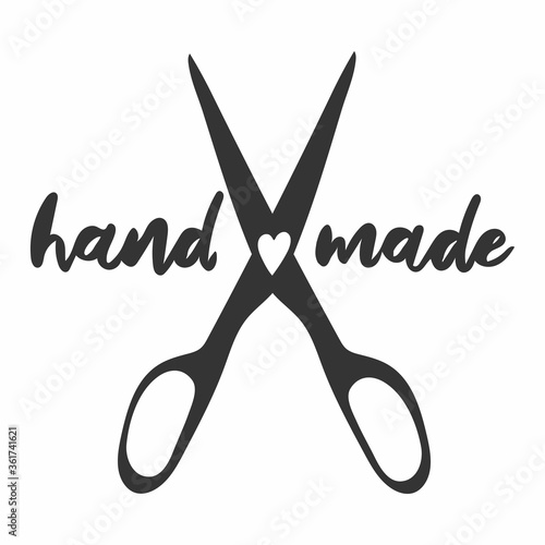 Handmade. Badges, labels and logo elements, retro symbols for handcrafted shop, hand made product, package. Vector single scissors emblem illustration