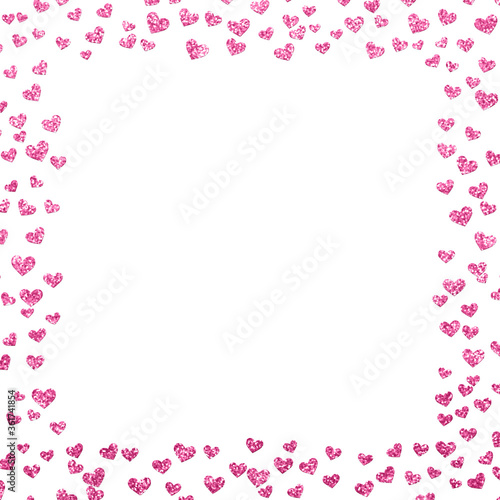 pink and white background square frame with light scattered glitter hearts © ProjectPixels