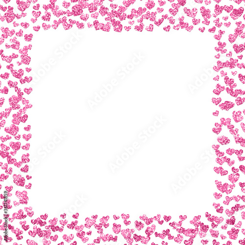 pink and white background square frame with multiple scattered glitter hearts © ProjectPixels