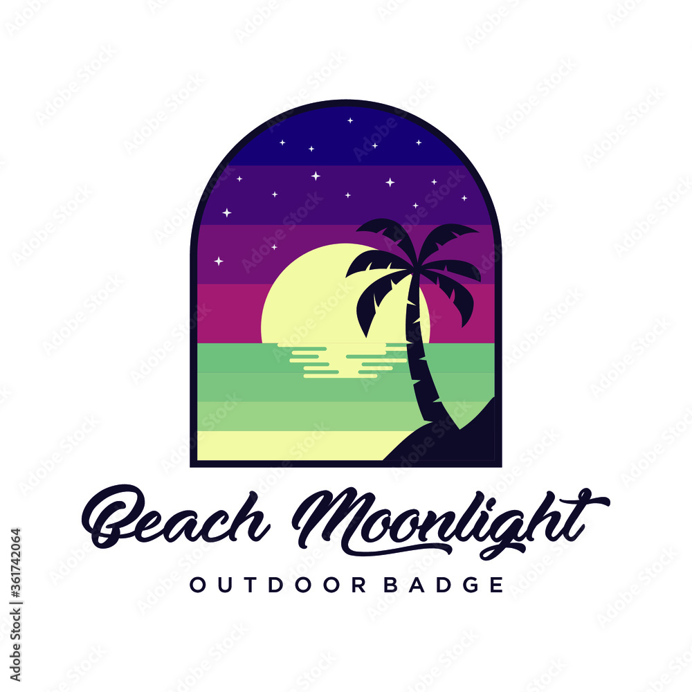 Beach moonlight outdoor badge logo