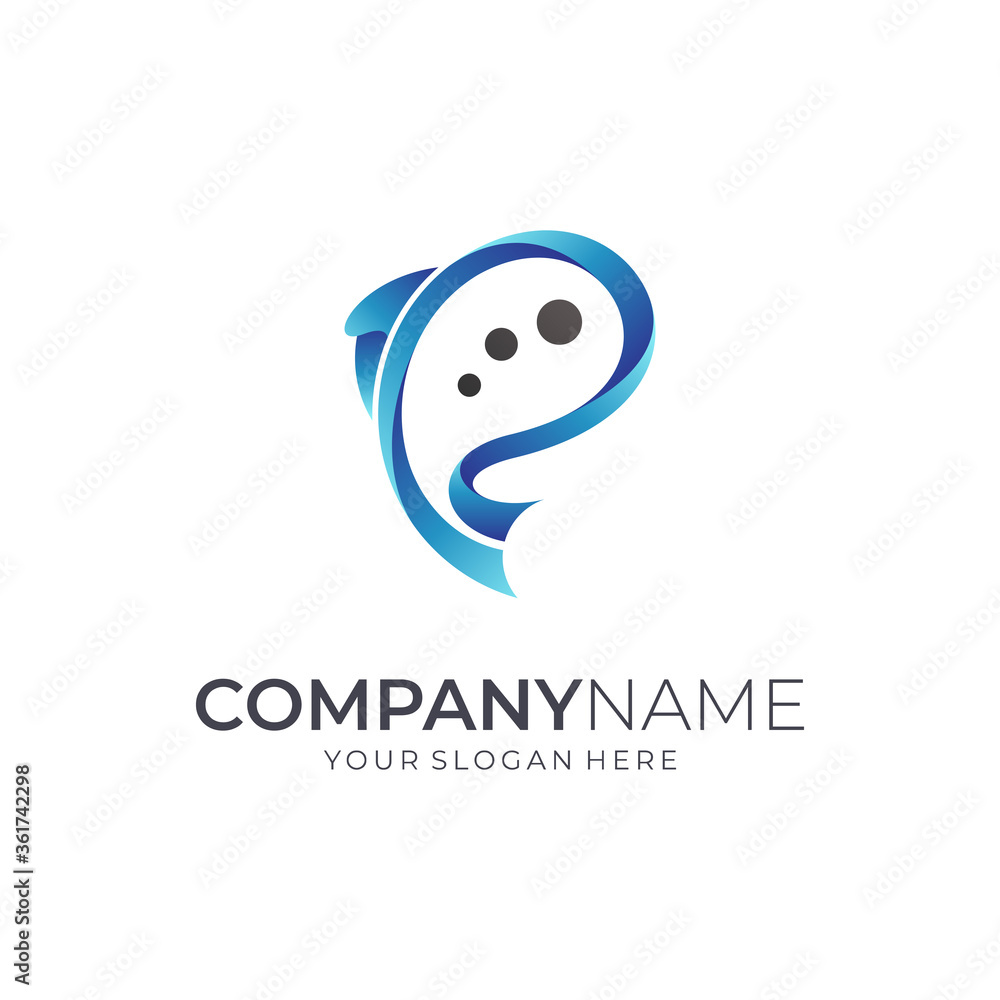 Obraz premium Fish Chat Mobile App Logo, Simple Fish Logo Combination with Bubble Chat Icon