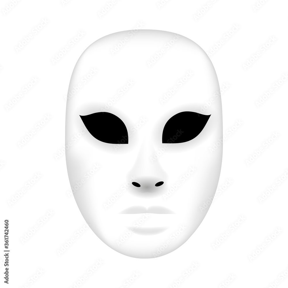 Incognito white mask isolated on white background.
