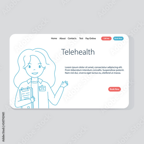 Telehealth and telemedicine vector website template.
