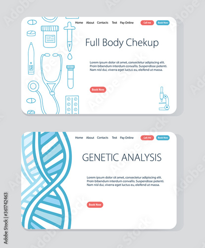 Vector website templates for telehealth and telemedicine.