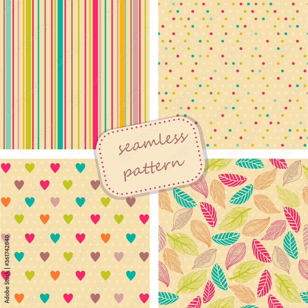 collection of 4 vintage colorful seamless patterns
