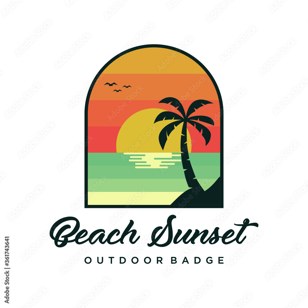 Beach sunset outdoor badge logo