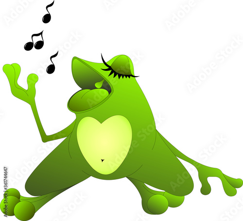 green frog sits and sings a song