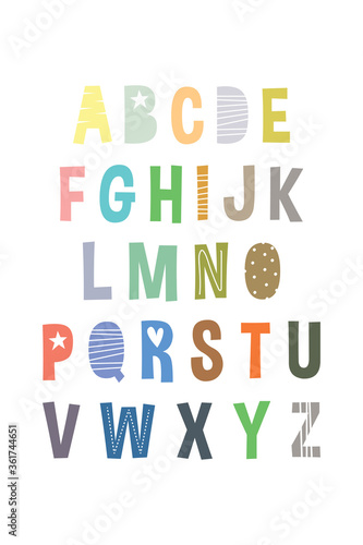 ABC Kids Poster Vector. Children s Cheerful Alphabet Wall Poster Vector
