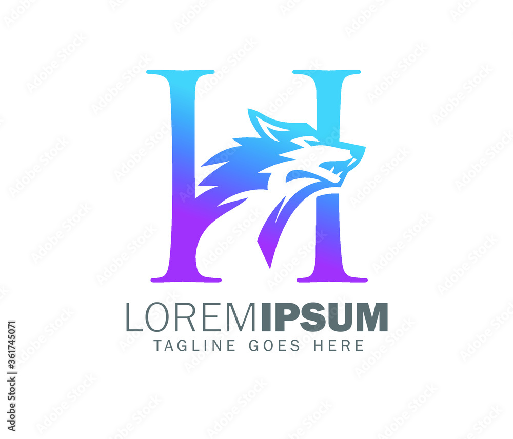 Vector illustration of wolf initial letter logo sign in gradient color 