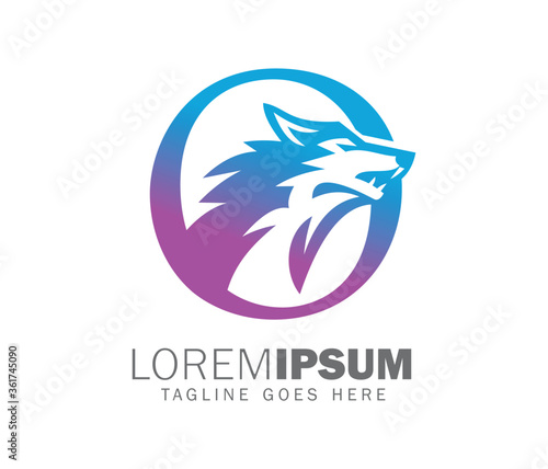 Vector illustration of wolf initial letter logo sign in gradient color 