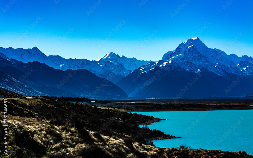 mountain lake and blue sky