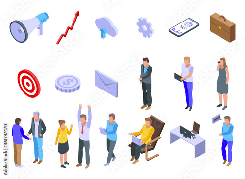 Outsource icons set. Isometric set of outsource vector icons for web design isolated on white background