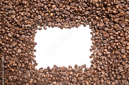 Bild auf Leinwand Roasted coffee beans frame isolated on white background