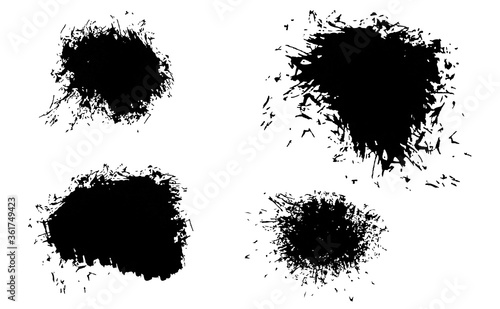 Abstract textured strokes thick black gouache paint isolated on a white background. Grunge design elements. Vector.