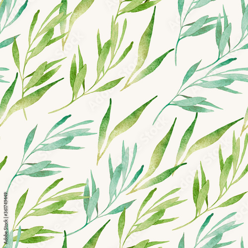 Fototapeta Naklejka Na Ścianę i Meble -  Seamless watercolor pattern. Olive leaves on a light background