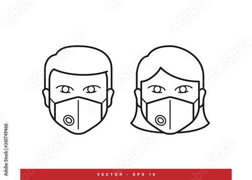 Covid-19 protection equipments line icon. Face mask