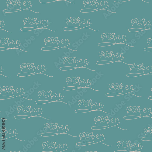 endless pattern on a blue background inscription openly in the style of a skit