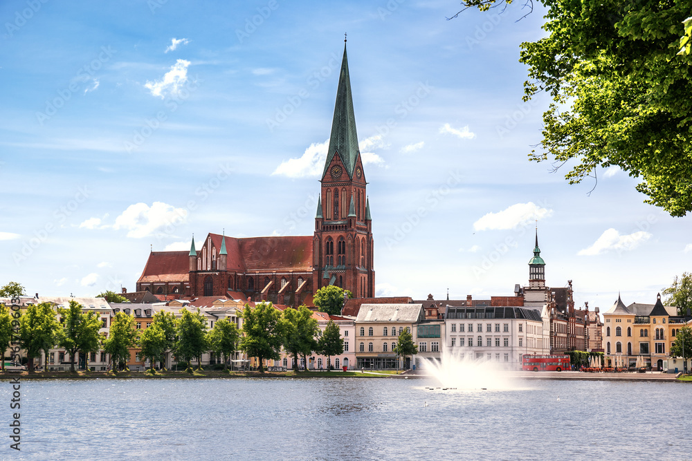 Panoramic view of Schwerin downtown and the lake, Germany